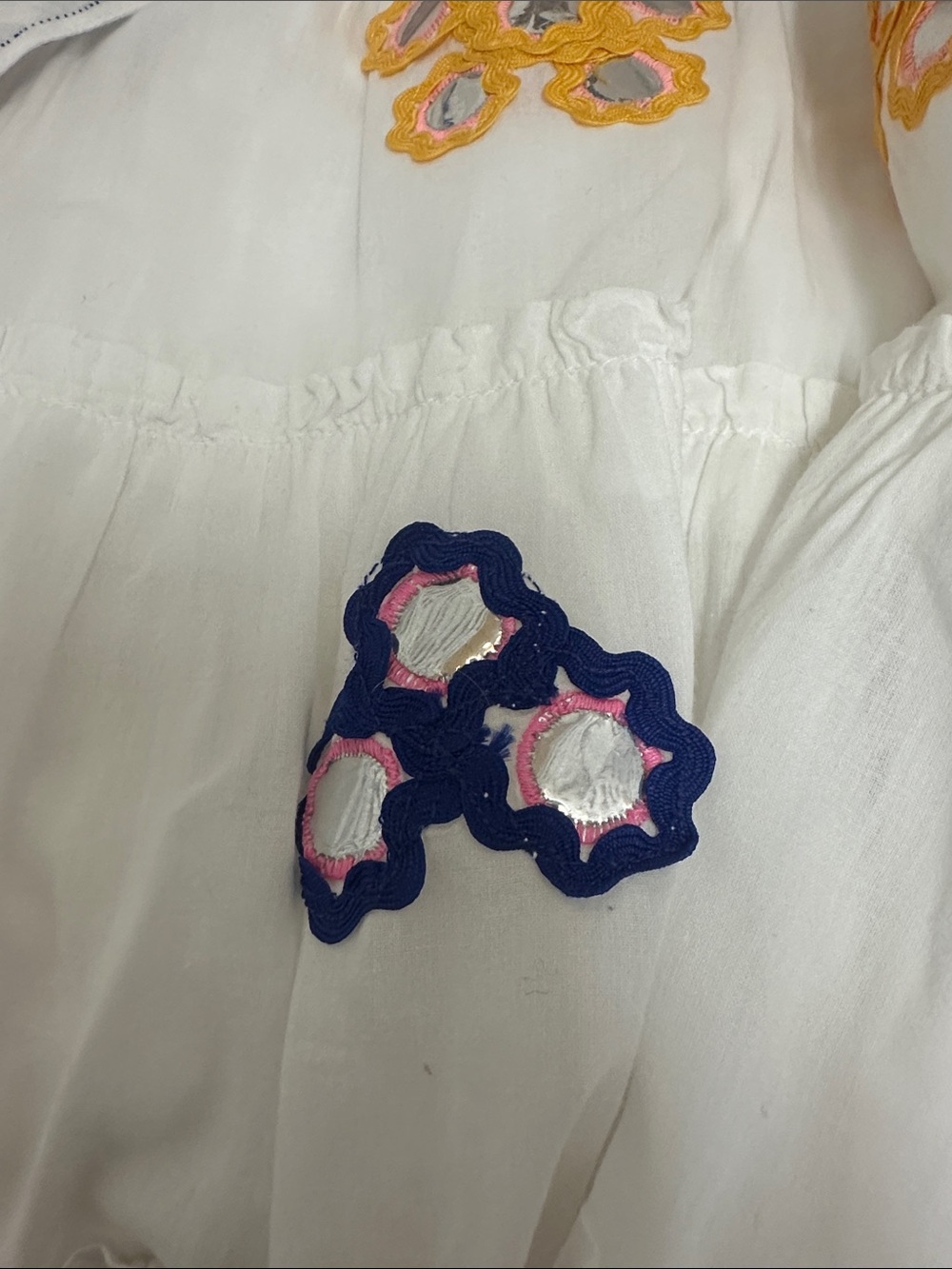 Juliet Dunn White Halter Mini Dress with Yellow & Navy rik rak & mirror detail - - Picture 4 of 6